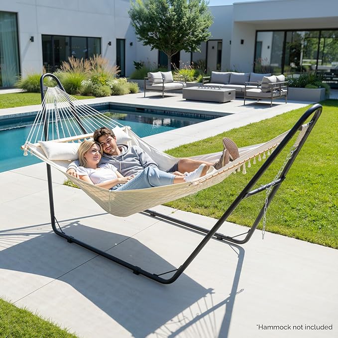 ONCLOUD Double-Barrel Hammock Stand Only, Sandblasted Iron Hammock Frame for All Hammocks, Heavy Duty Hammock Stand for Garden, Courtyard and Balcony, 550 LBS, Black