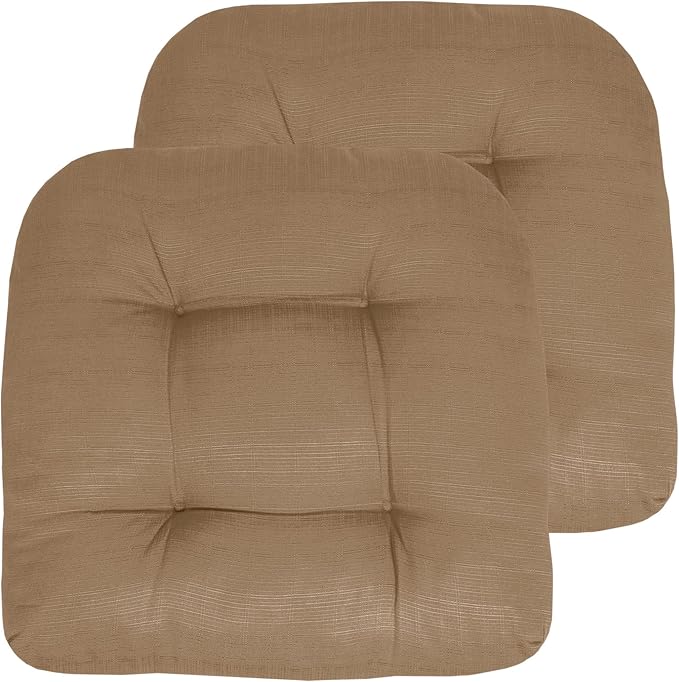 Sweet Home Collection Patio Cushions Outdoor Chair Pads Premium Comfortable Thick Fiber Fill Tufted 19" x 19" Seat Cover, 2 Count (Pack of 1), Taupe