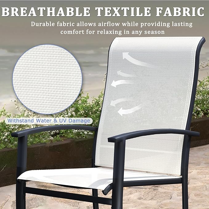 Outdoor Dining Chairs Set of 6, Patio Chairs with Metal Frame & Textilene Fabric, Perfect for Patio Garden Deck