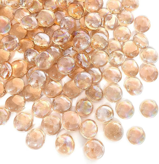1 lb Pink Glass Beads for Vases, 100 Pcs Glass Pebbles, Flat Marbles Stones for Vase, Aquarium, Candle, Crafts, Centerpieces and Wedding Decoration