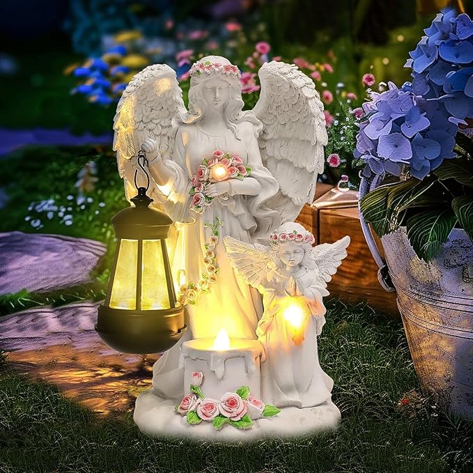 Angel Solar Lights Outdoor Garden, Angel Garden Statues Outdoor - Angel Statue for Patio, Lawn Or Garden Decor
