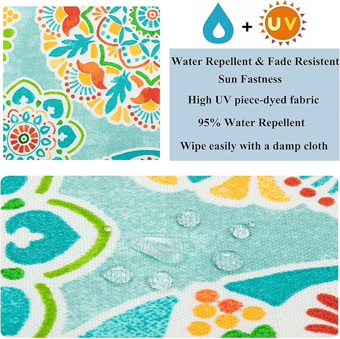 FUNHOME Outdoor Chair Cushions Set of 4, Water-Repellent Patio Seat Cushions D16xW17 Inch, All Weather Patio Chair Pads with Tie for Furniture Garden Home Office Decoration, Cyan Circle