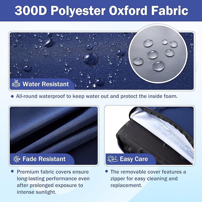 Outdoor Seat Cushion Set, Waterproof & Fade Resistant Patio Chair Cushions, Outdoors Cushion for Patio Furniture, 24 x 24 x 5.75 Inch, Outdoor Couch Cushions with Handle and Ties, Navy Blue
