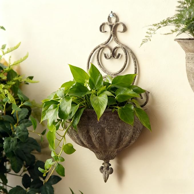 Vintage Wall Hanging Planters - Antique Victorian Style Metal Wall Planter Holder, Half Round Hanging Basket Flower Pots, Unique Pastoral Retro Decoration for Succulent, Air Plants, Indoor