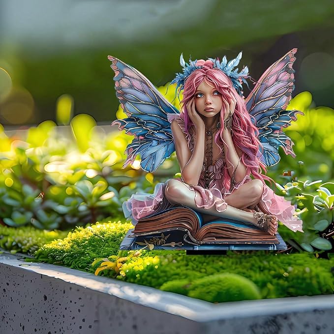 Garden Decor, Acrylic 2D Stake, Pot Plants Garden Yard Lawn Outdoor Fairy Statue Ornaments, Fairy Garden Accessories Decoration (Style F)