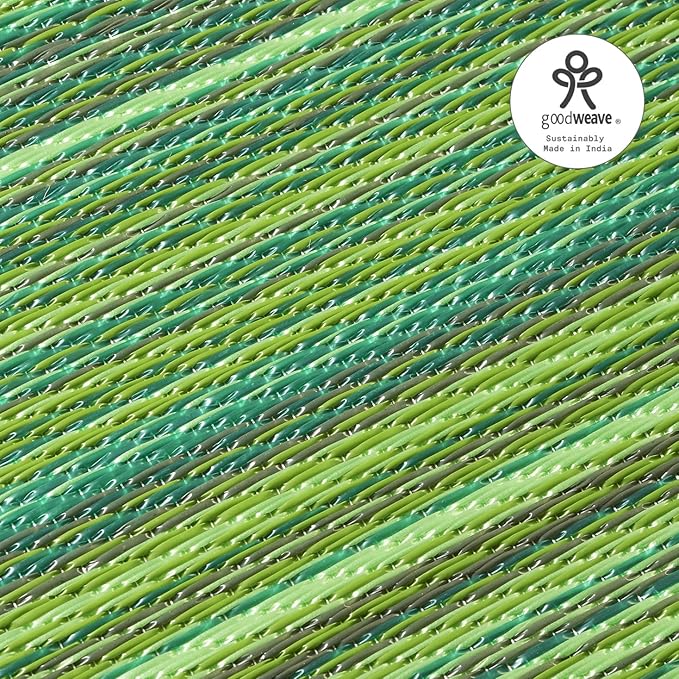 Fab Habitat Outdoor Rug - Waterproof, Fade Resistant, Crease-Free - Premium Recycled Plastic - Striped - Porch, Deck, Balcony, Mudroom, Laundry Room, Patio - Cancun - Green - 3 x 5 ft