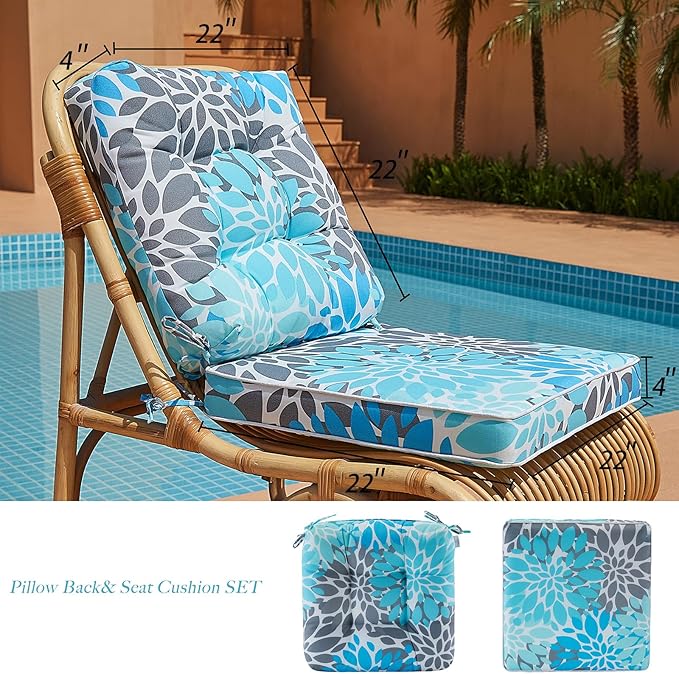 JMGBird Seat/Back Outdoor Chair Cushion Tufted Pillow, Deep Seat Cushion Set 22"x22", Outdoor Cushion for Patio Furniture