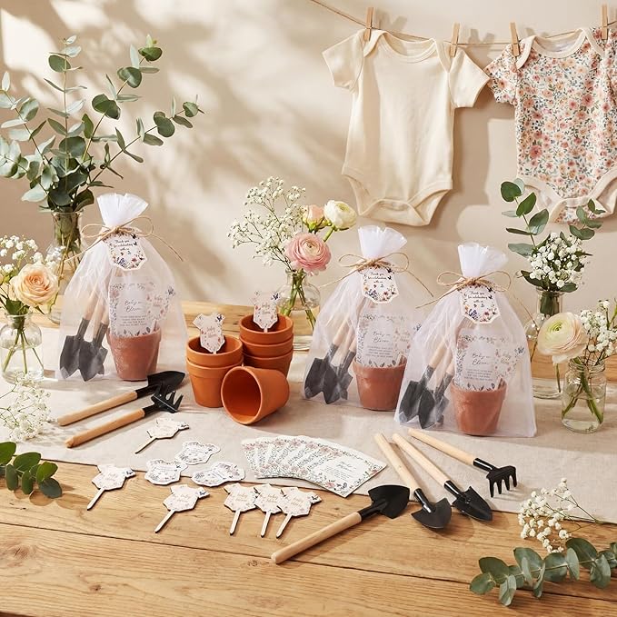 Amyhill 48 Sets Baby in Bloom Baby Shower Favors - Mini Succulent Pots, Seed Packets, Gardening Tools, Organza Bags for Guests Gender Reveal Birthday Party Gifts(Terracotta)