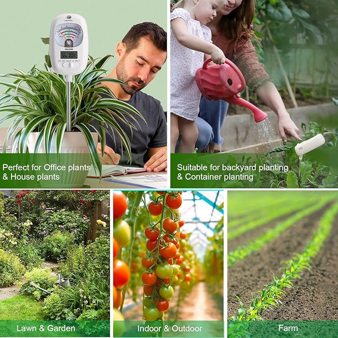 HSLGOVE Soil Test Kit, 7-in-One Soil Moisture Meter/Soil PH Meter/Fertility, Dual Screen Soil Tester w/Digital Soil Temp/Air Temp&Humidity for Plants Gardening,Lawn,Farm Indoor&Outdoor-Ice White