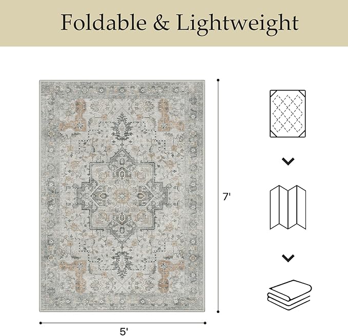 GENIMO Outdoor & Indoor Area Rug 10'x14', Waterproof, Non-Shedding, Easy Cleaning, Boho Mat for Patio, Living Room, Balcony, Dining Room, RV, Deck, Bedroom, Camping, Outside Carpet,Light Grey Brown