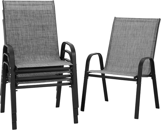 PIZZELLO Patio Chairs Set of 4, Outdoor Stackable Dining Chairs for All Weather, Lightweight Textilene Outdoor Chair Sets with Armrests, 330Lbs Capacity, for Backyard Porch Poolside Garden (Grey)