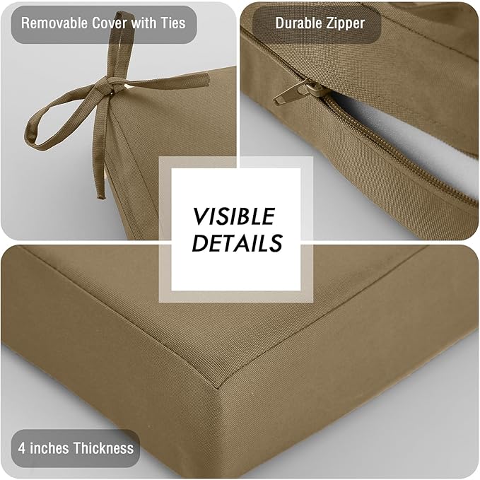 idee-home Outdoor Chair Cushions Set of 2, Waterproof Outdoor Seat Cushions for Patio Furniture, Outside Replacement Chair Pad with Ties for Lawn Deck Porch, 26.5 x 26.5