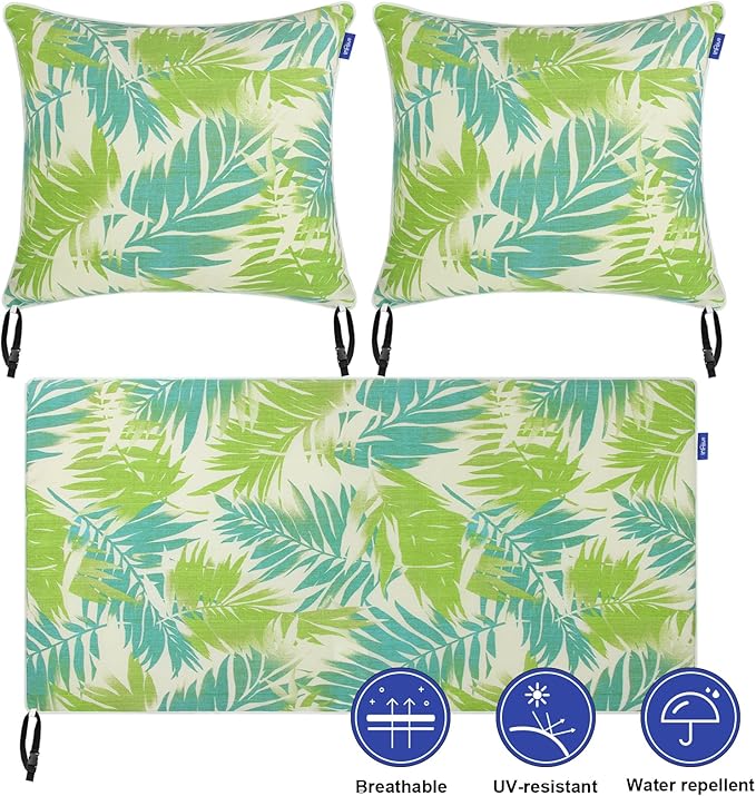Outdoor Loveseat Cushion Set 44''x24'', Outdoor Cushions for Patio Furniture with Fastness Cover, Water Repellent Outdoor Seat Cushion and Couch Back Cushions for Bench, Swing (Green Bamboo, 2 Sets)
