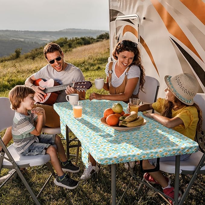 Picnic Table Cover with Bench Covers Waterproof Camping Tablecloth with Elastic for 6 Foot Rectangle Tables Outdoor Travel Essentials list Summer Rv Vacation Finds Gifts Ideas for Mens Womens