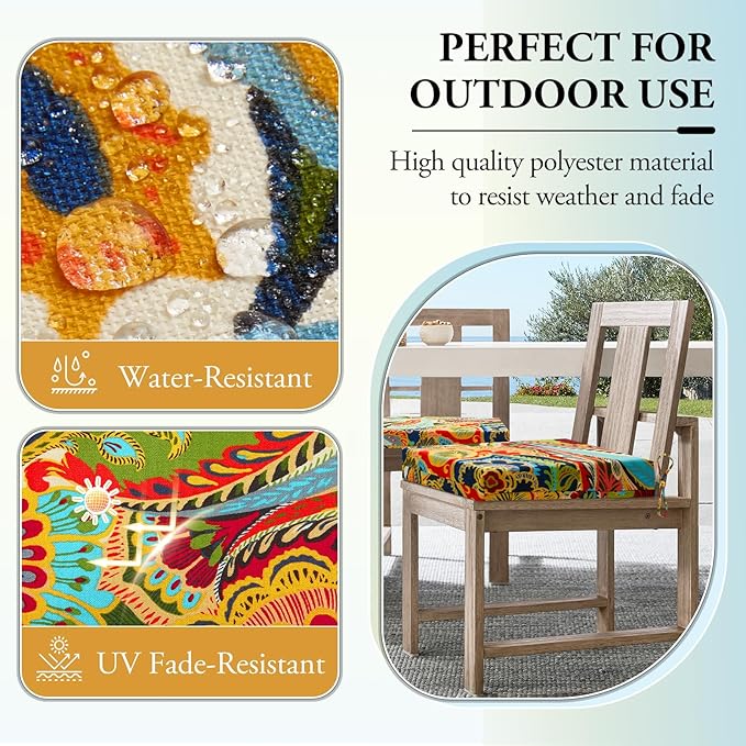 Wellsin Outdoor Chair Cushions for Patio Furniture - Outdoor Cushions for Chairs - Water Resistant Patio Chair Cushions Set of 4, 18.5"X16"X3", Flower