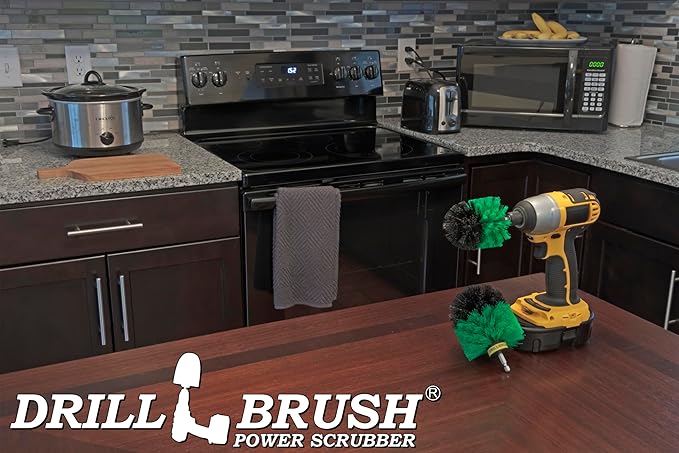 Drill Powered Kitchen Cleaning Supplies - Kitchen Scrubbing Accessories - Drill Brush Household Cleaner - Oven Cleaning Tool - Stovetop Scrubber Brushes - Kitchen Sink Scrub Brush - Frying Pan Brush