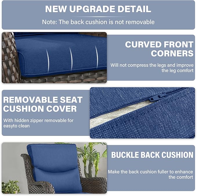 Outdoor Chair Cushions - 22 * 24" Outdoor Patio Cushions with Removable Cover, 28D High Density Sponge Filling Patio Furniture Cushions for Chairs, Rocker, Sofa and Loveseat - Blue
