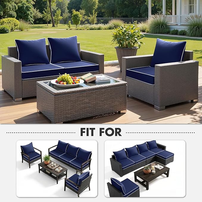 MIULEE Navy Outdoor Seat Cushion 22x22 Inch Waterproof & 3 Year Fade Resistant Deep Seat and Back Cushion for Patio Furniture Chair Sofa Couch with Handle and Adjustable Straps