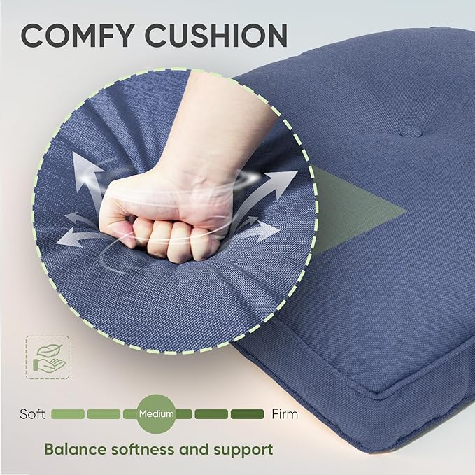 Outdoor Chair Cushion Set of 3, Waterproof Outdoor Seat Cushions 25x22, Patio Chair Cushions for Outdoor Furniture, Couch Cushion Replacement, Include 3 Back & 3 Seat Cushions, Button/Blue