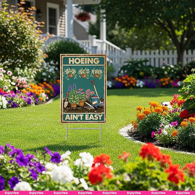 Funny Garden Sign with H Stake 12"x18" Vintage Big Sign for Outside Greenhouse Corrugated Plastic Yard Decor Gardening Gifts for Women