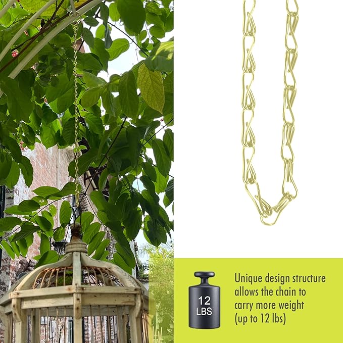 Chain for Hanging Plants, 20 Inch Gold Plant Chains for Hanging Planter Baskets Kits with Hooks for Bird Feeder Wind Chime, Small Chains Perfect for Indoor Outdoor Decor (10 PCS)