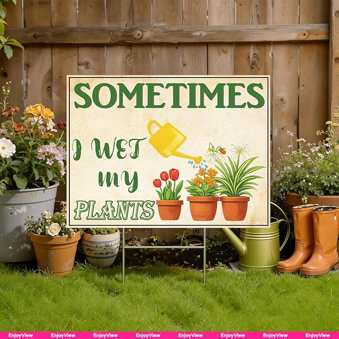 Funny Garden Sign with H Stake 24"x18" Large Vintage Sign for Outside Corrugated Plastic Greenhouse Yard Decor Gardening Gifts for Women 1Pack