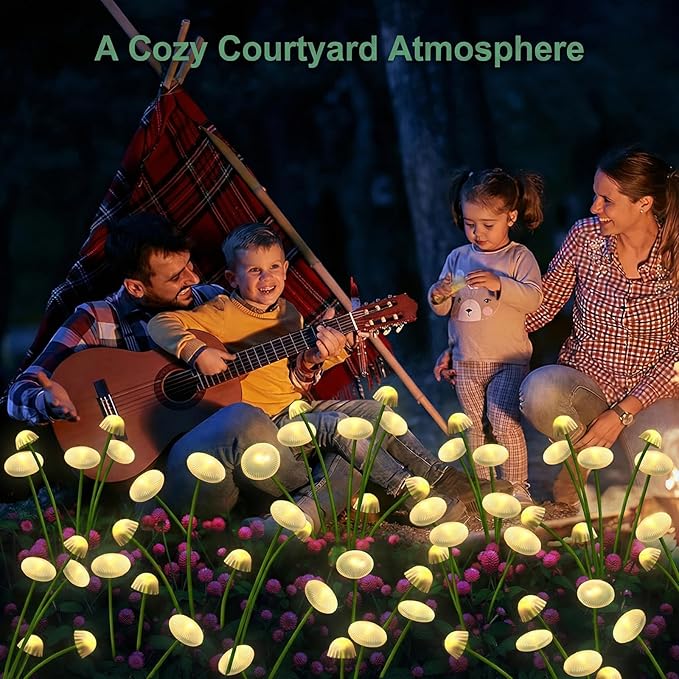2 Pack Solar Garden Lights, 16 LEDs Swaying Mushroom Lights with 8 Lighting Modes, IP65 Waterproof Outdoor Decor for Garden, Yard, Patio, Pathway (Warm White)