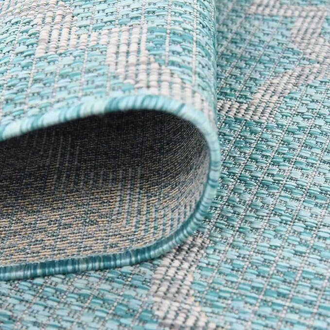 Unique Loom Outdoor Trellis Collection Area Rug (5' 1" Square, Aquamarine/ Gray)