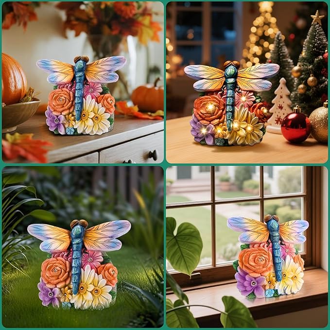 Linkax Birthday Gifts for Women Mom Grandma Sister, Solar Dragonfly Lights Garden Decor, Outdoor Solar Dragonfly Figurine for Outside Patio Yard Front Porch Home, Gardening Housewarming Gifts New Home