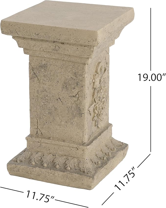 Christopher Knight Home Jorine 19" H Plant Stand, Lightweight Concrete Plant Stand, Pedestal Column Side Table, Indoor Outdoor Plants Standing for Entryway Garden Yard Home, No Assemly Needed, Sand