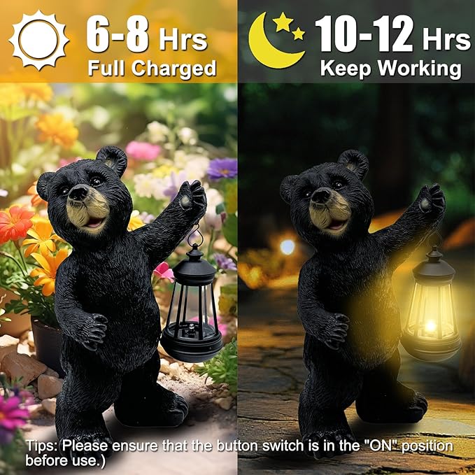 Solar Lantern Garden Statues Decor, 14" Large Outdoor Bear Figurine Lights for Yard Patio Decoration - Unique Christmas Housewarming Gift for Grandma Wowen Mom