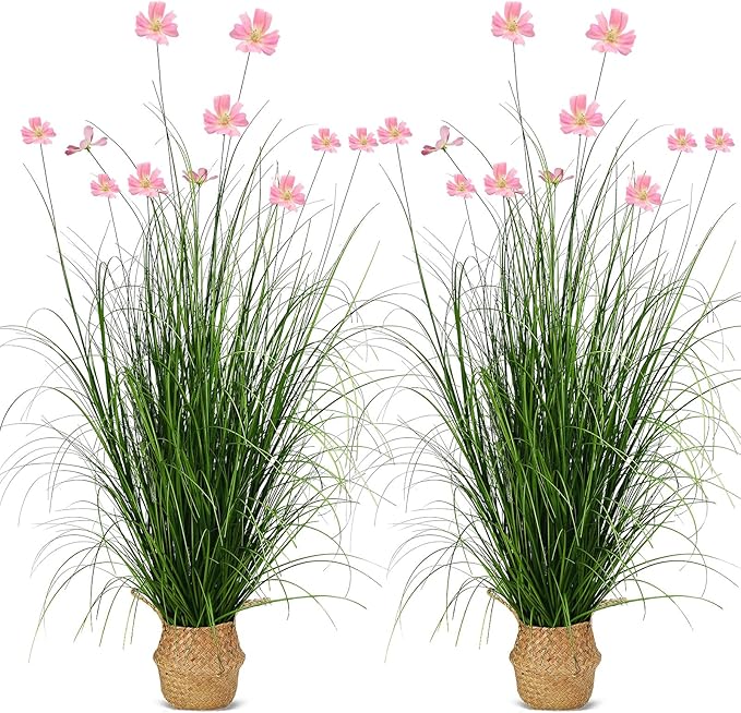 2 Pack Tall Artificial Plants with Basket 47inches Faux Pampas Grass Flowers Fake Floor Plants Decor in Pot Large Greenery Stems Faux Plant House Plant Indoor Decoration