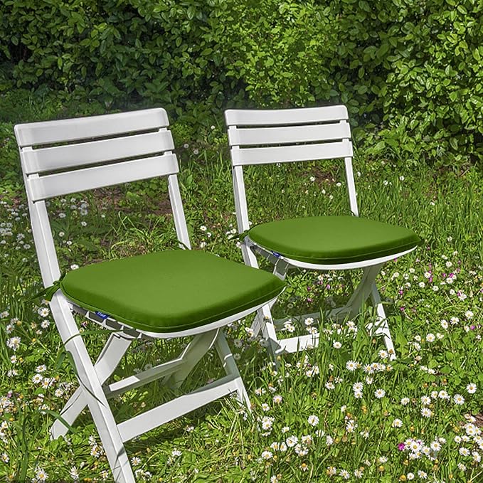 SleepMan Outdoor 17"x16" Chair Cushions with Ties Set of 2, Water Resistant All Weather U-Shape Seat Pads for Patio Garden Furniture Indoor Fade Resistant Patio Cushions (Grass Green)