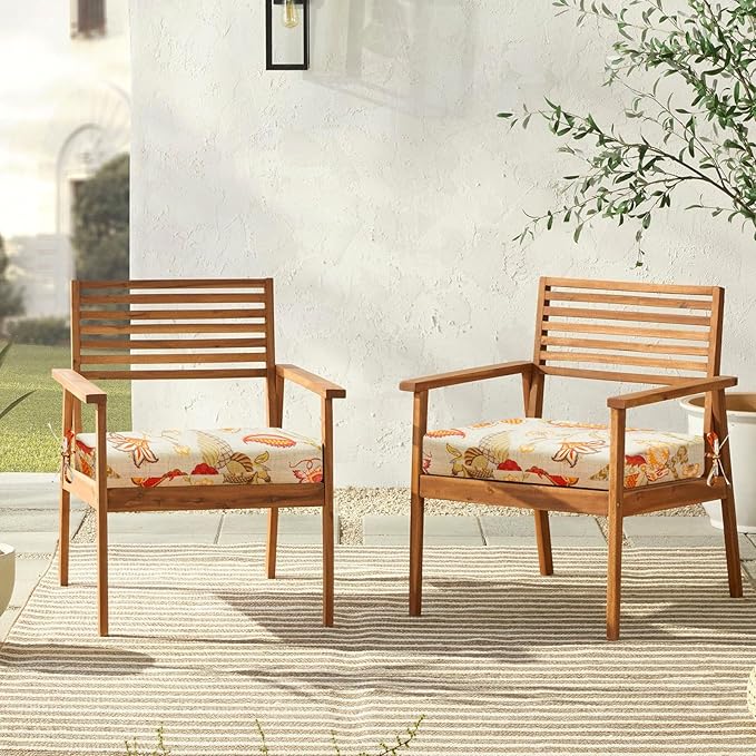 downluxe Outdoor Chair Cushions Set of 4 for Patio Furniture, Water-Resistant Square Corner Patio Chair Cushions with Ties, High Density Foam Outdoor Seat Cushion, 18.5" X 16" X 3", Eva Floral