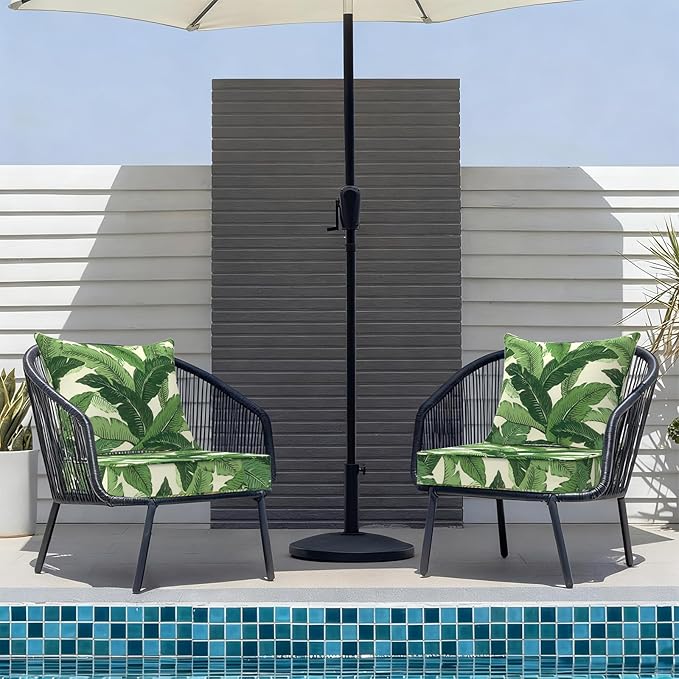 Outdoor Deep Seat Cushion Set, Water Repellent 22"x22" Patio Thick Cushions Replacement with Seat & Back Pillow for Patio Sofa, Wicker Chair, Couch - Swaying Palms Green