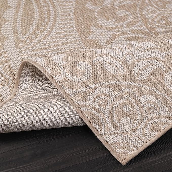 Medallion Outdoor Rug 10x14 Washable Outside Carpet for Indoor Patio Porch Waterproof Easy Cleaning Non Shedding Area Rugs Beige 10 x 14