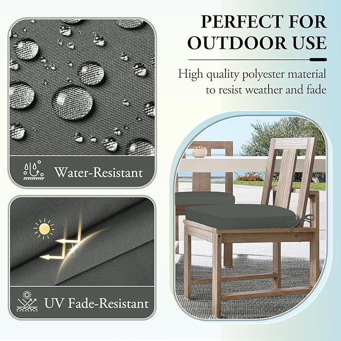 Wellsin Outdoor Chair Cushions for Patio Furniture - Patio Chair Cushions Set of 6 - Water Resistant Round Corner Outdoor Seat Cushions 17"X16"X2", Dark Grey