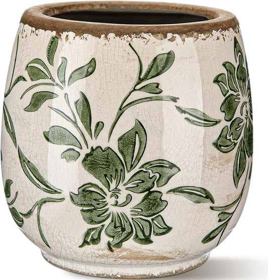 Vintage Ceramic Flower Pot with Ice Crackle Rustic Planter with Drainage Holes for Indoor and Outdoor Decor Home Living Room Garden Decor Gardening Gift(Rustic Style)