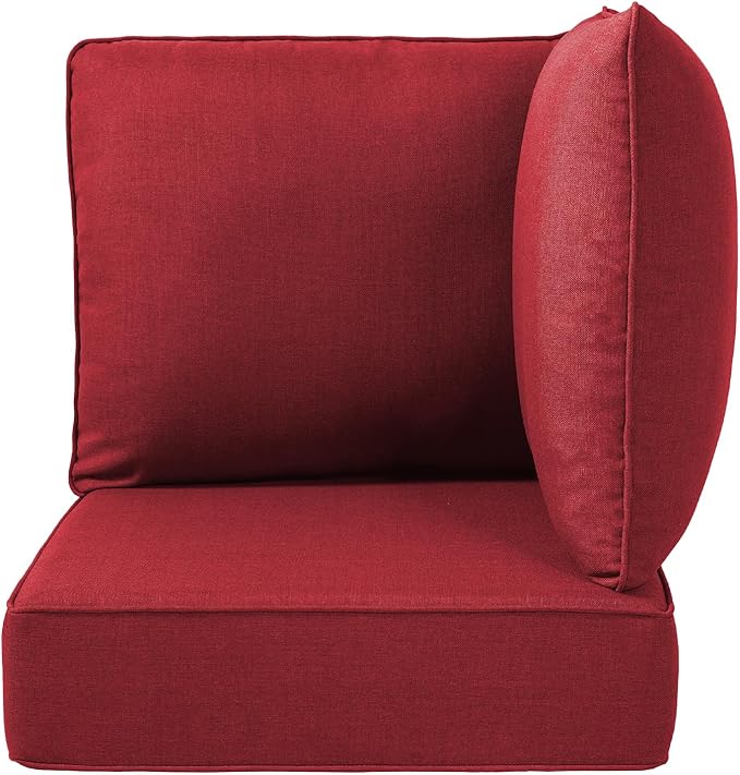 Luxury 24x24x6 Outdoor Corner Cushion 1 Set - Water-Repellent 3-Piece Cushion Set with Zipper for Outside Rattan Wicker Sofa Loveseat Chair Sectional Patio Conversation Sets - Red/Classic