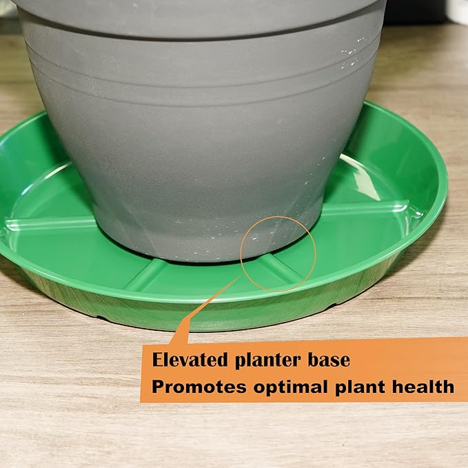 Plant Saucer Pot Tray 14 inch, 2 Packs Flower Planter Saucers and Drip Trays, Heavy Duty Round Plastic Flower Plant Dish Pant Plate to Catch Water for Indoor & Outdoor, Green