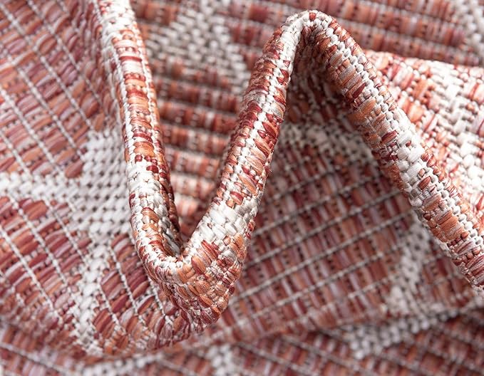 Unique Loom Outdoor Trellis Collection Area Rug - Tribal Trellis (10' x 14' 1" Rectangle, Rust Red/ Ivory)
