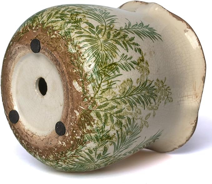 Rustic Ceramic Planter, 6 Inch Tuscan Vintage Flower Pot with Drainage, Farmhouse Garden Pot for Indoor Plants, Kitchen & Garden Tuscan Decor, Plant Lover Gift (Grass Green)