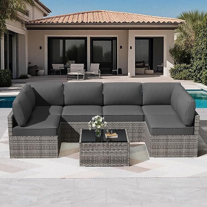 Patio Cushions for Outdoor Furniture,Water-Resistant Outdoor Cushions for 6 Seat Outdoor Sectinal,25.3"×25.3" Deep Seat Sofa Cushions, 14-Piece Outdoor Couch Cushions,Grey