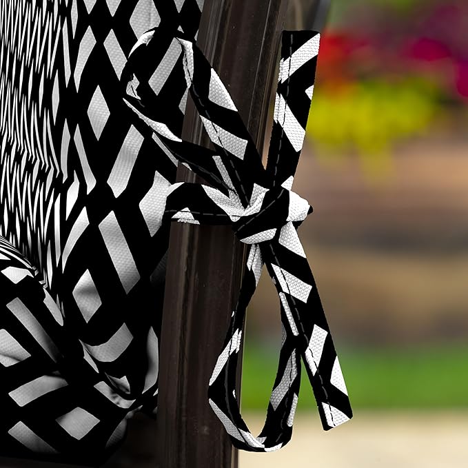 Arden Outdoor Midback Chair Cushion, 18 x 16.5, Rain-Proof, Fade Resistant Black Demi Tile