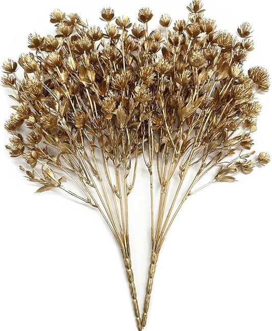 Artificial Golden Plants, Fake Baby Breath Flower Faux Gypsophila Shrubs Plastic Plant for Christmas Decor Wedding Party Indoor Home Hotel Hall Table Arrangements DIY Decoration - Gold Flowers 2 Pack