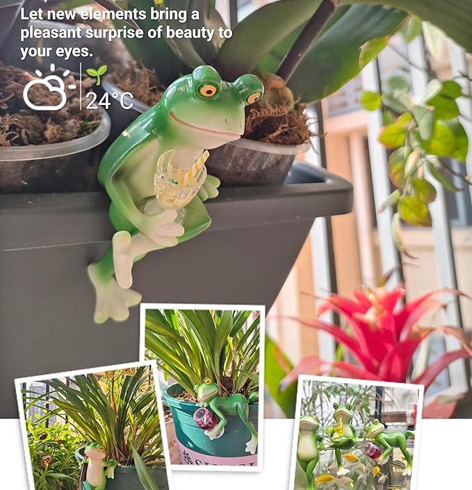 Adorable Miniature Frog Figurines - Perfect Plant Decorations for pots, Frog Garden Decor/Funny Frog Figurines for Stunning Plant and Home Decor