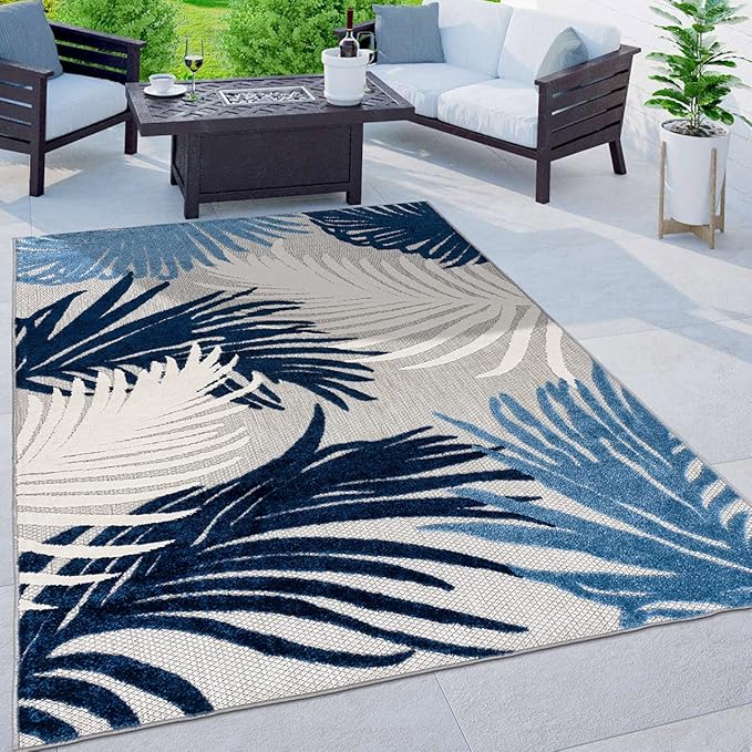 Rugshop Navy Lucca Contemporary Floral Indoor/Outdoor Area Rug Durable Polypropylene, Weather Resistant, Easy to Clean Perfect for Patio, Backyard, Deck and Outdoor Lounge 5' x 7'