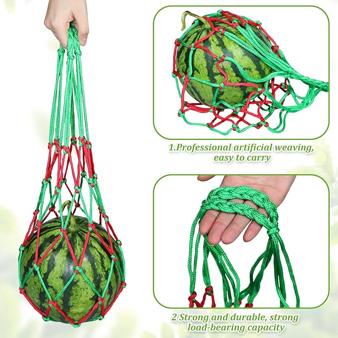 12 Pack Melon Hammocks Cradles with S Hanging Hooks, Heavy Duty Watermelon Nets Melon Hammock for Trellis Pumpkin Hanging Bags for Growing Cantaloupe Pumpkin in Vertical Garden (Red and Green, 12)