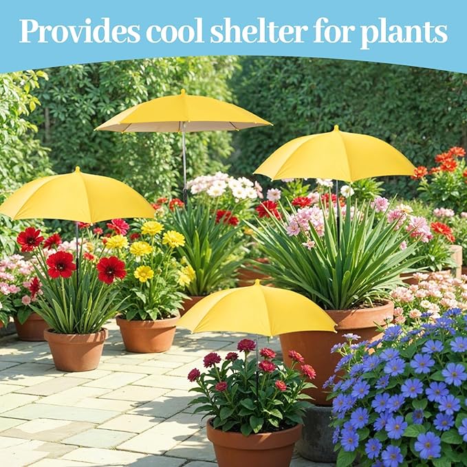 Prudiut Plant Umbrellas for Outdoor Plants, Plant Shades for Outdoor Plants from Direct Sunlight, 24in Garden Sun Shade Umbrella for Potted Plants Garden Bed Flower Pot