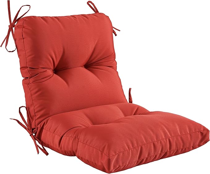 Outdoor Indoor Seat/Back Chair Tufted Cushion,All-Weather Patio Chair Cushion with Ties,for Patio Furniture,Red